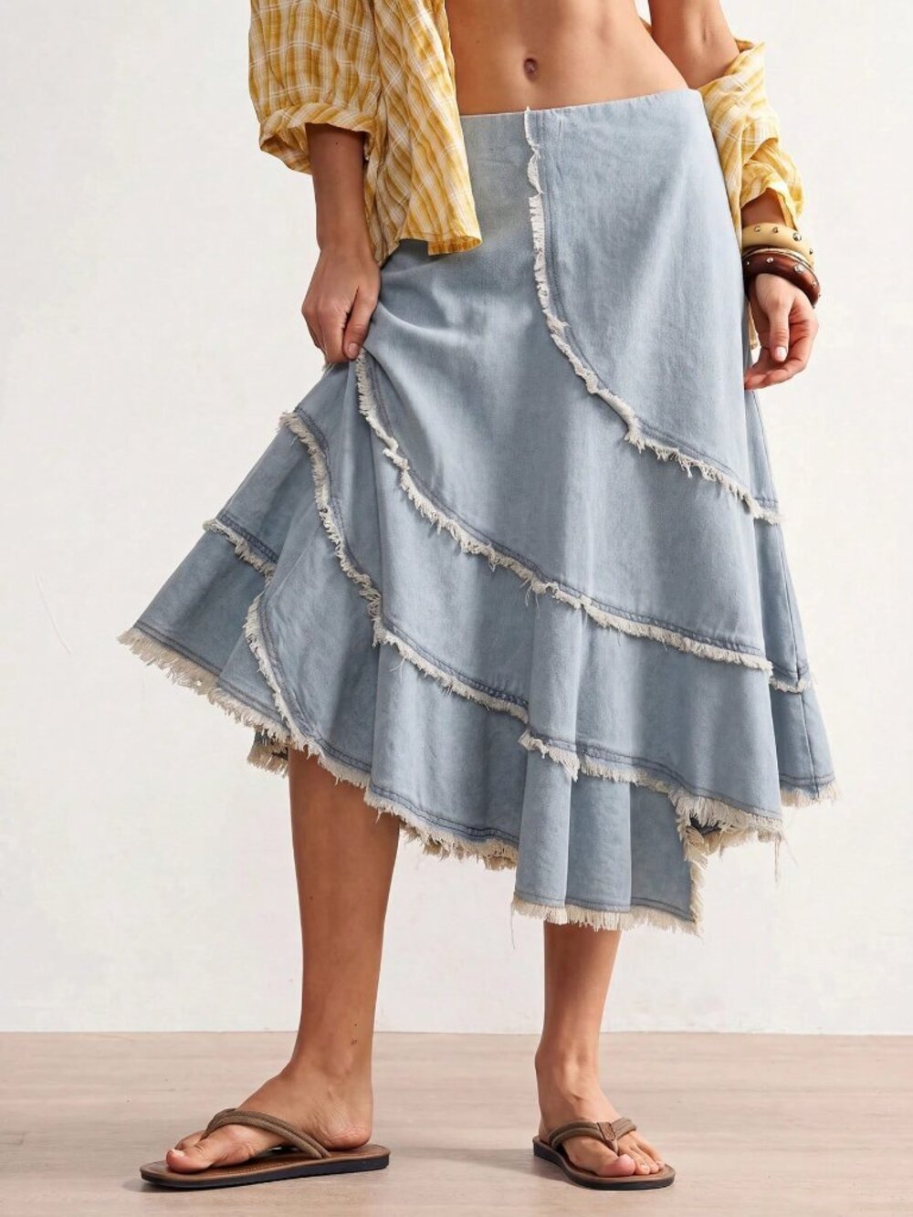 Light Wash Women's Regular Midi Plain A-Line Mermaid Denim Skirt